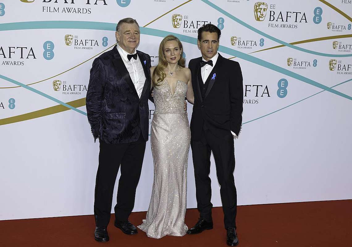 Брендан Глийсън, Кери Кондън и Колин Фарел на церемонията за наградите БАФТА